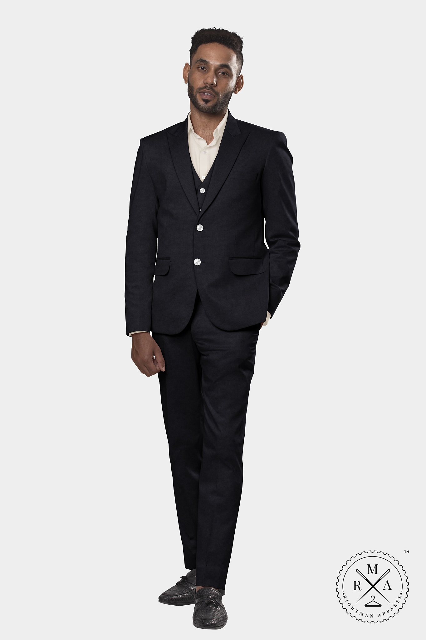 Black Stretch Three Piece Suit SU252